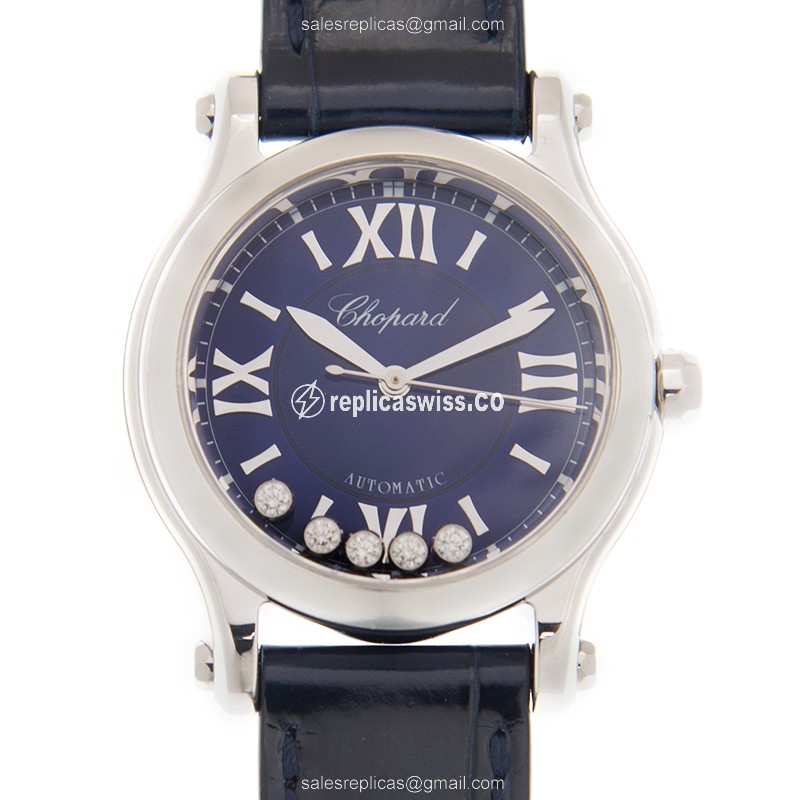 Chopard Happy Sport Replica - Automatic - Blue Dial - Steel Case - Blue Cowhide Strap